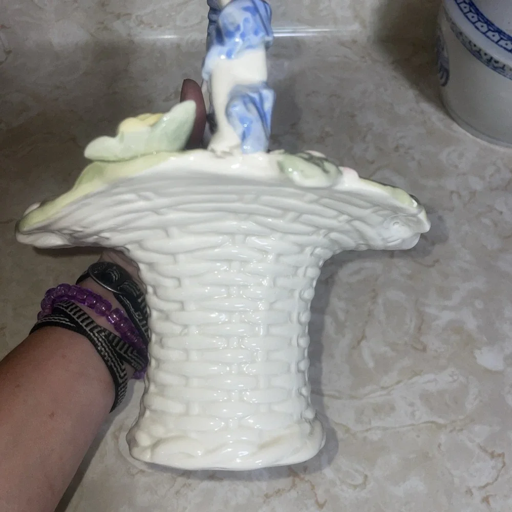 Vintage Fitz & Floyd Bunny & Hallow Ceramic Basket Sprint‎ Easter Flower Collect